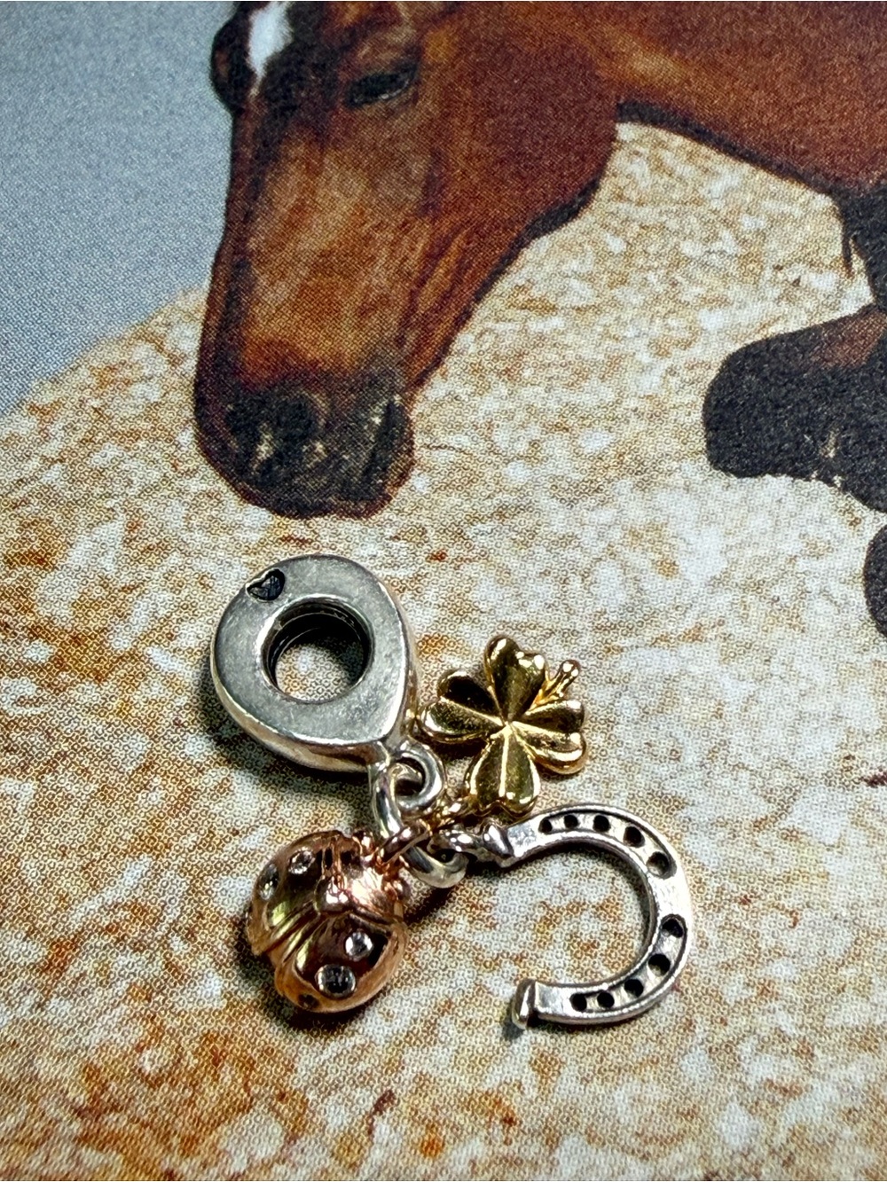 Pandora Two-Tone Lucky Charms Dangle with Clover, Horseshoe & Ladybug